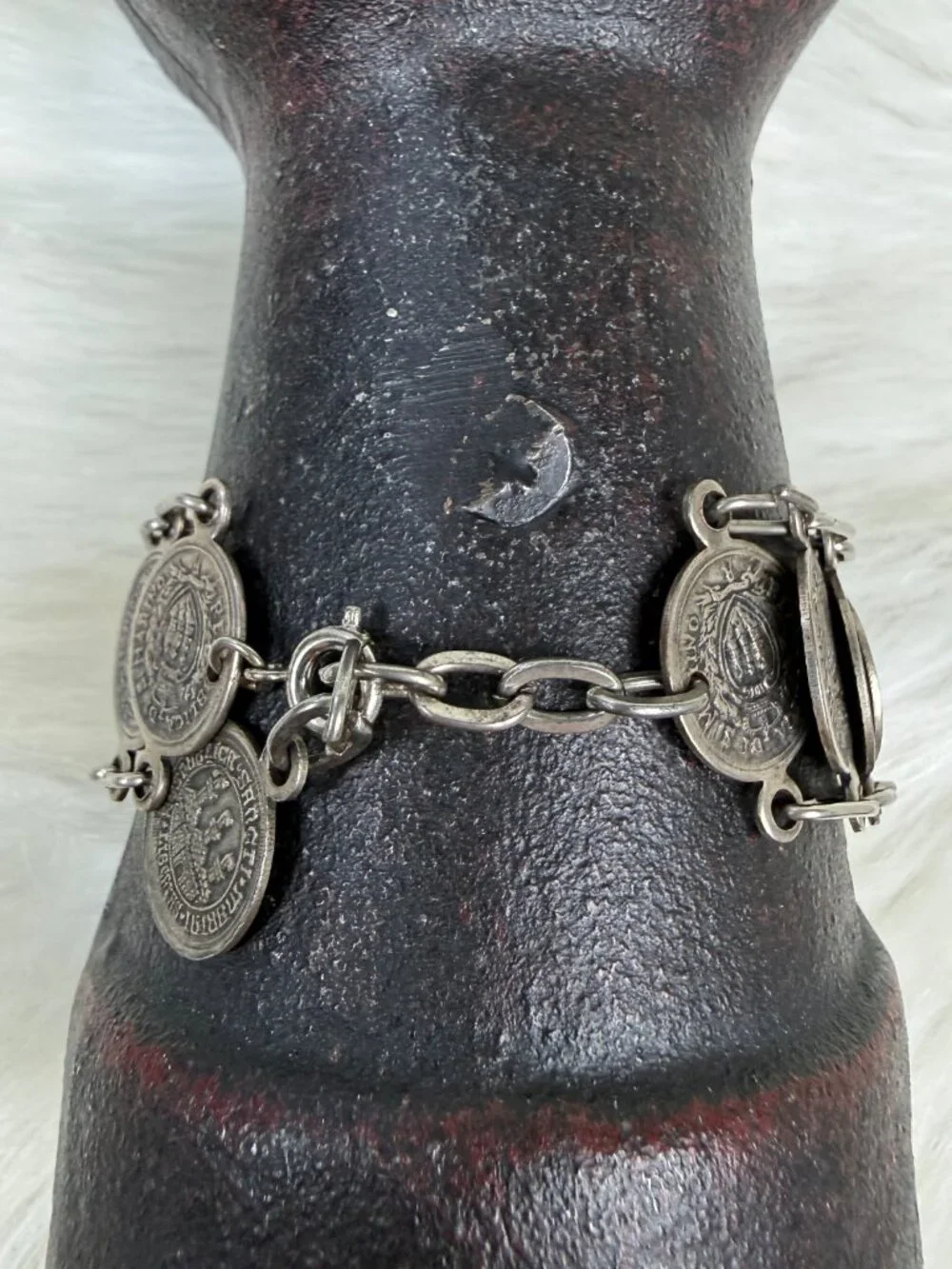 Vintage Republic San Marino Coin Link Bracelet Silver Tone Souvenir 8-9